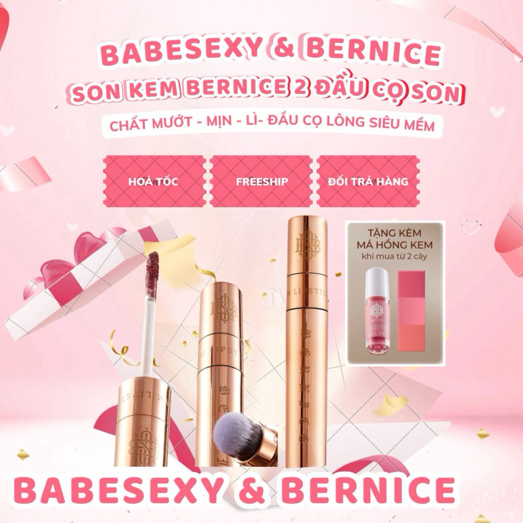 [ Tặng cọ tán son ] Son Kem Bernice Phiên Bản Mới Nhất 2025- Chất Son Siêu Mịn Lì - Vỏ mới 2 đầu cọ 