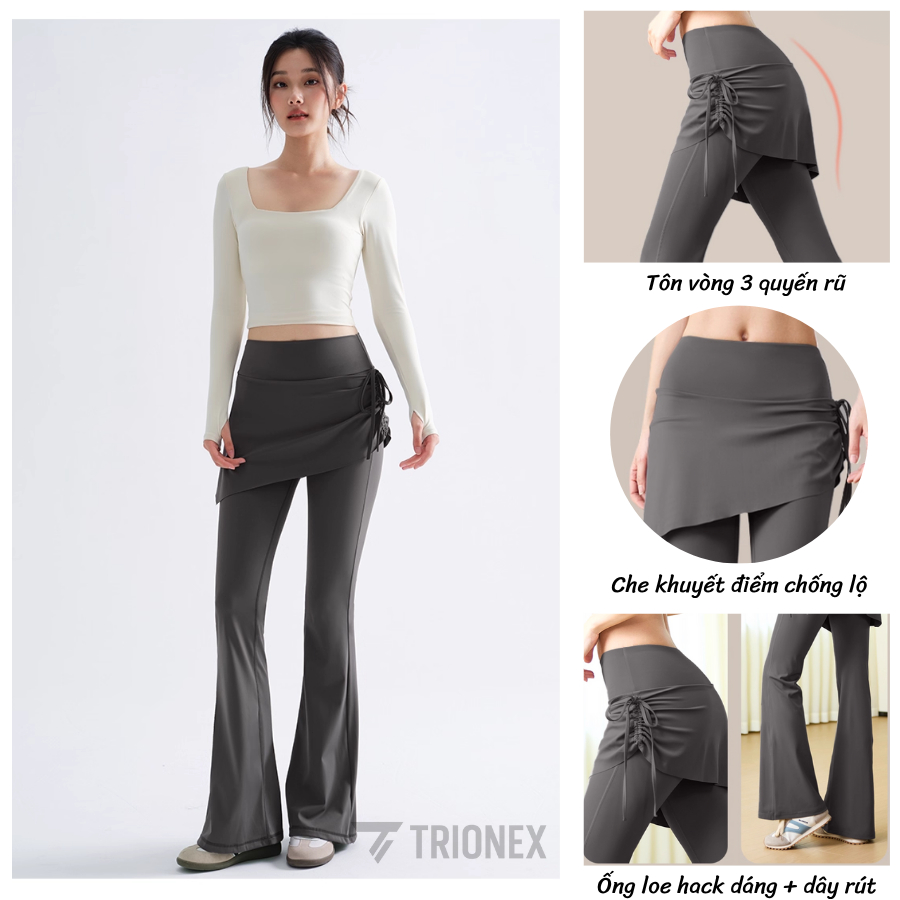 [Loại đẹp] Quần dài phối váy đi tập gym TRIONEX, tập yoga che khuyết điểm, ống loe hack dáng | BigBuy360 - bigbuy360.vn