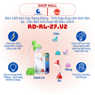 [HỎA TỐC] Đèn bàn học LED Rạng Đông RD-RL-27.V2 - Công suất 5W