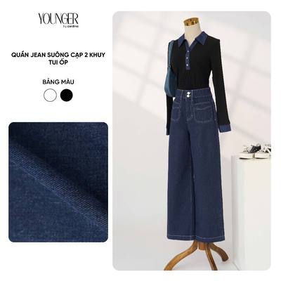 Quần jean nữ YOUNGER BY CARDINA cạp cao 2 khuy dáng suông túi ốp 5YQJR10