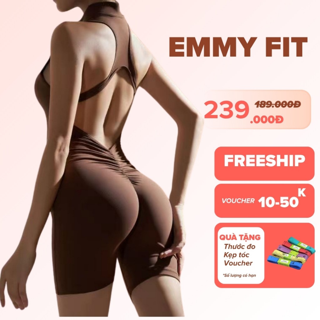 Jumpsuit Body Ngắn EMMY FIT Lưng Hở Nữ – Đồ Tập Gym Yoga, Bodysuit Thể Thao Co Giãn EMMY 03