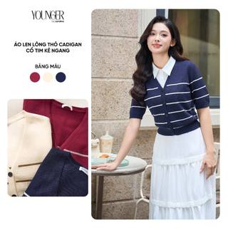  Áo len nữ YOUNGER BY CARDINA chất liệu len lông thỏ cổ tim kẻ ngang 5YALD04 