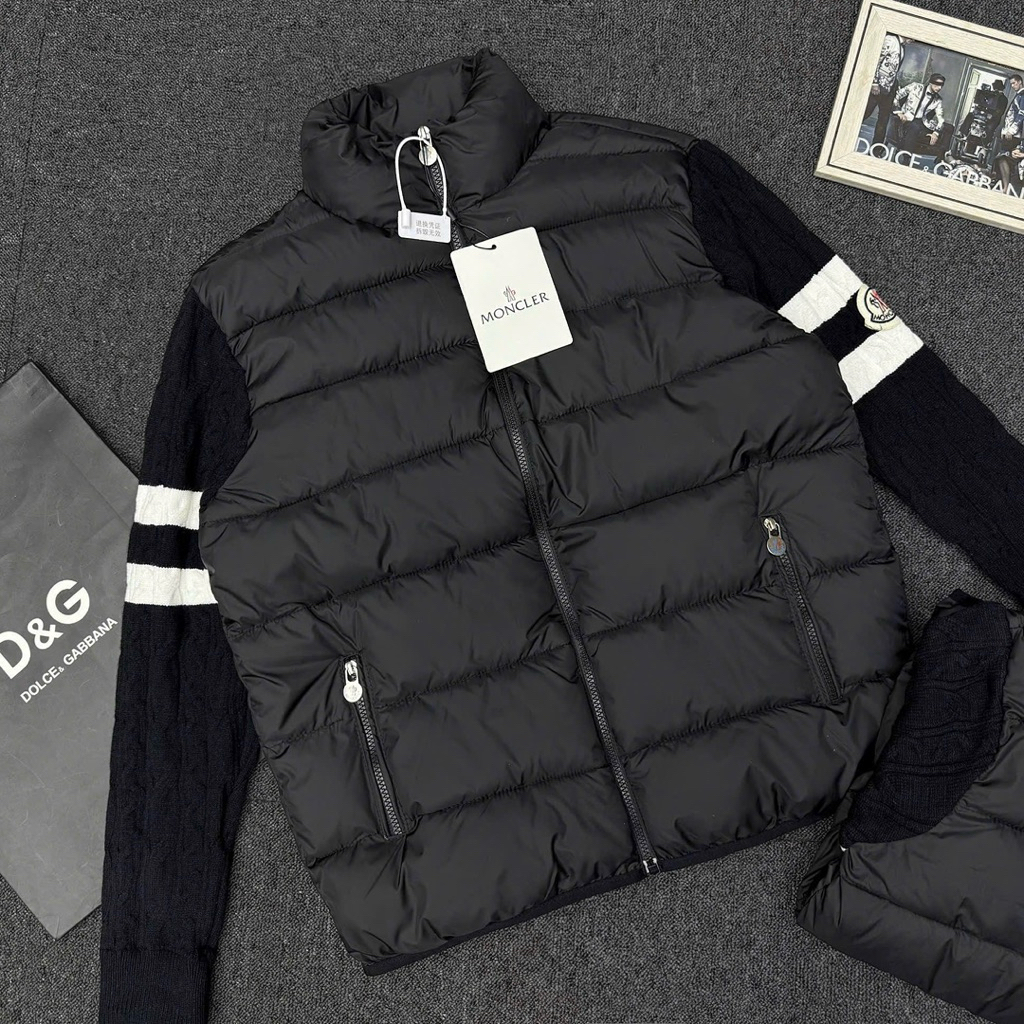 Áo khoác bomber nam nữ MC dệt gân ngang tay pha nỉ thêu vạch trắng đính kèm logo đĩa bay -Hàng Quảng