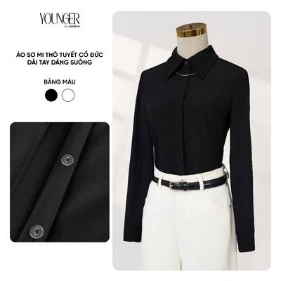 Áo sơ mi nữ YOUNGER BY CARDINA vải thô tuyết cổ đức phối nẹp dài tay 5YASD22