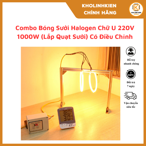 Combo Bóng Sưởi Halogen Chữ U 220V 1000W (Lắp Quạt Sưởi) Có Điều Chỉnh  Kholinhkien