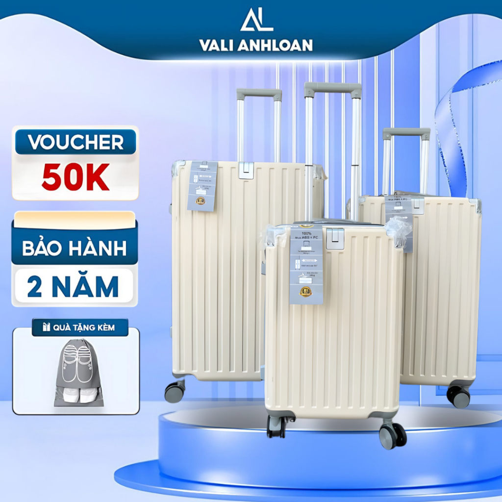 Vali du lịch VL06 bo góc kim loại có khay cốc để chai nước, nhựa ABS+PC đàn hồi chịu lực, size 20/24/28, bảo hành 2 năm