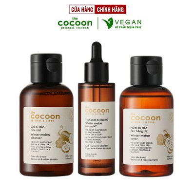Bộ 3 chăm sóc da mụn: Gel rửa mặt bí đao 140ml + Toner bí đao 140ml + Tinh chất bí đao cocoon 70ml