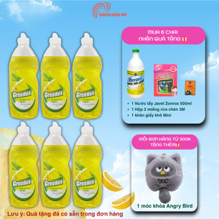 Combo 6-24 Chai Nước rửa chén Greenex Thiên nhiên An toàn da tay 400g Hương chanh
