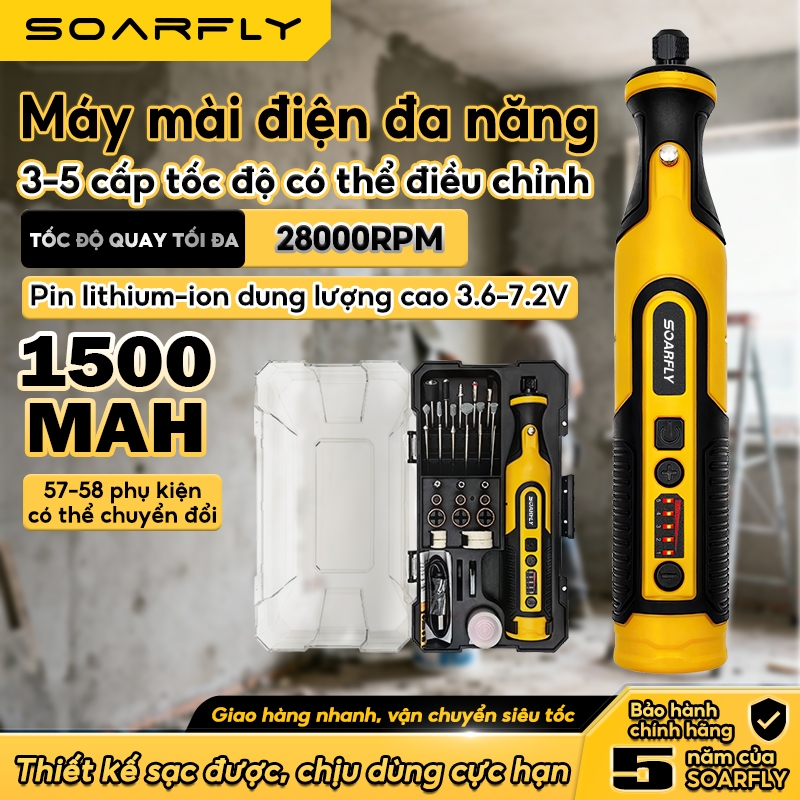  SOARFLYBộ 58 món 7.2V  Máy  mini mài cầm tay mài đánh bóng mini Máy mài khắc đa năng 3 tốc độ quay 