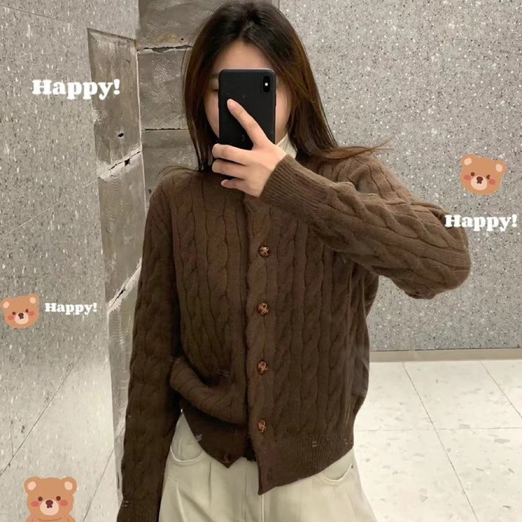 Áo khoác len cardigan khuy nhựa cổ tròn 2025 Yame Clothing #3215