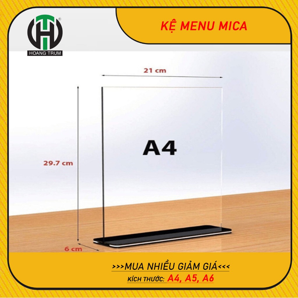 Menu Mica, Menu để bàn A4, A5, A6 Đế đen, mica Đài Loan