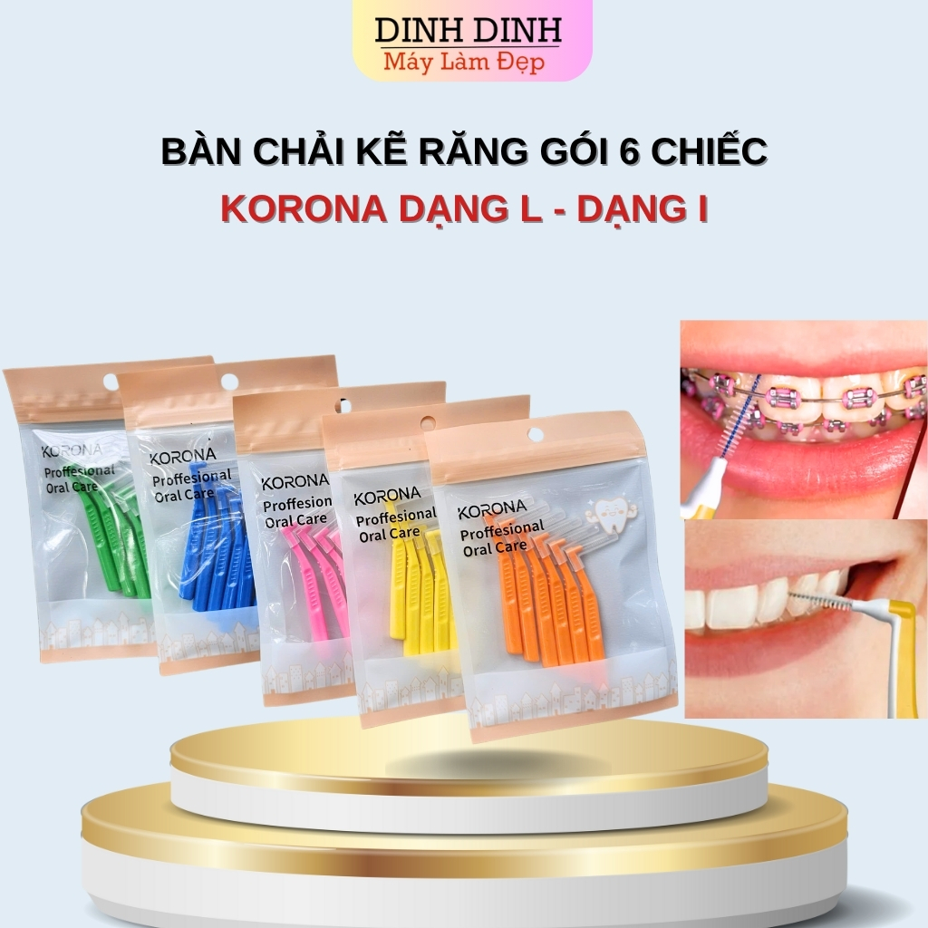 Bàn chải kẽ răng Korona (Gói 6 chiếc) dạng L, dạng I nhiều size, chải kẽ cho…