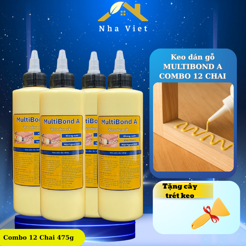 Combo 12 chai keo dán gỗ đa năng MultiBond A, chuyên dụng ván ghép, ép gỗ, siêu dính, nhanh khô