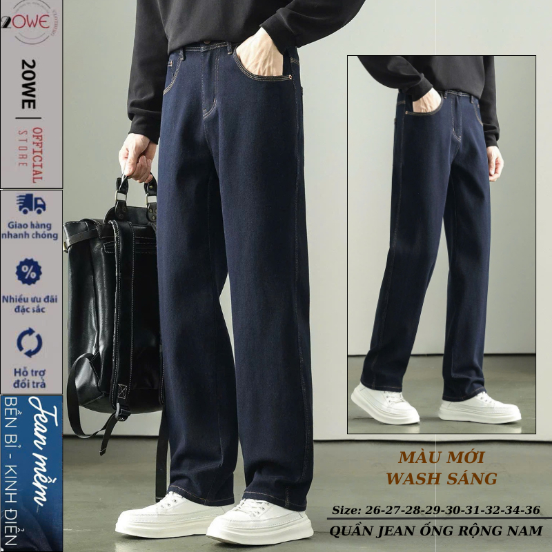 Quần Jean Nam Xanh NAVY Ống Suông Rộng XN01 dáng Baggy Màu Xanh Than chất Demin Style Hàn Quốc Top Xu Hướng 2025 - 20WE