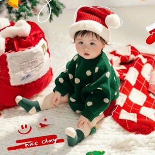   HÀNG SẴN  Áo len xanh chấm bi hàng QC cao cấp style giáng sinh noel cho bé trai bé gái mùa đông 