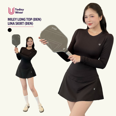 [THU ĐÔNG - DEAL HỜI MỞ BÁN] Set đồ tập thể thao áo Miley Long Top dài tay mix chân váy Lina skirt đen Today U Wear