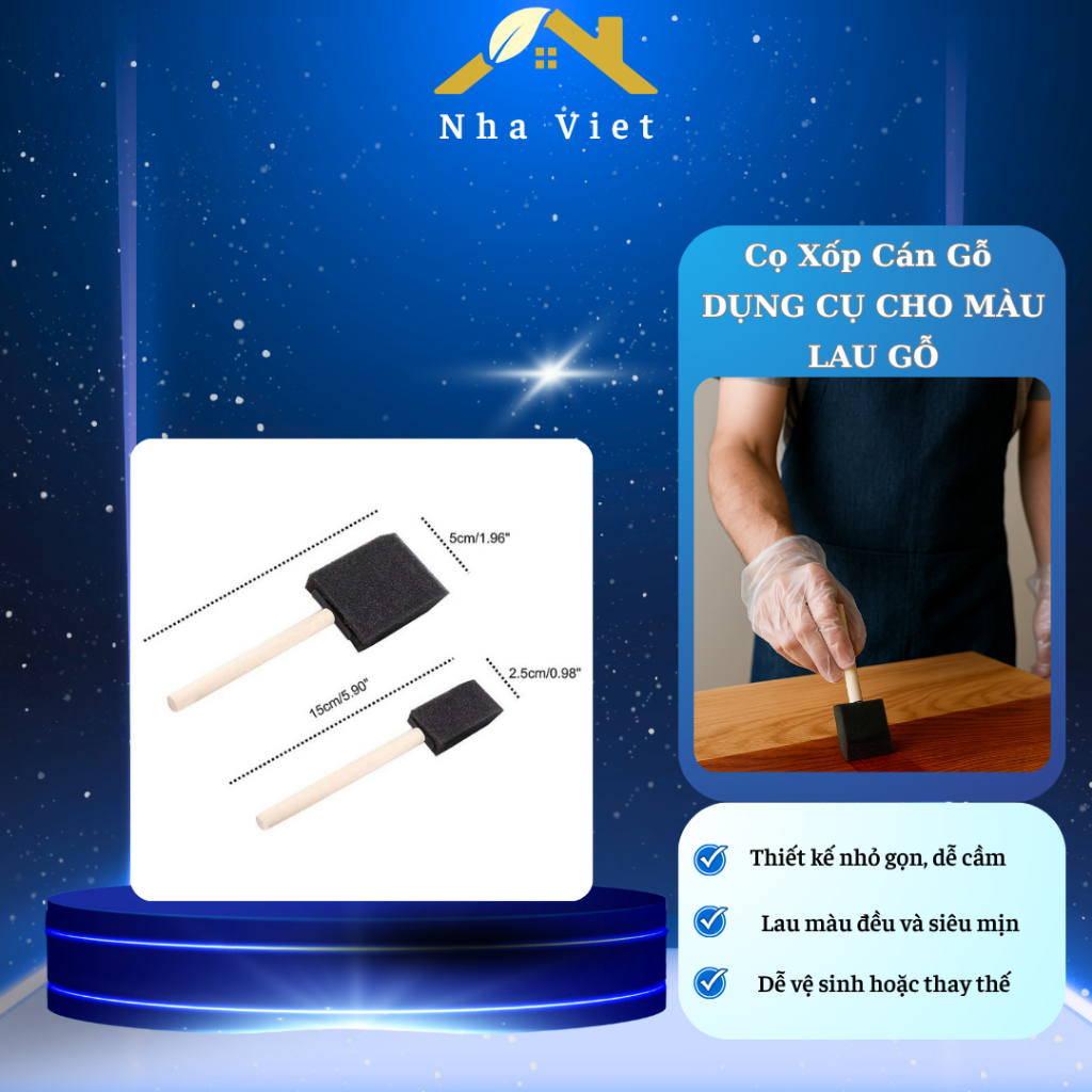 Cọ xốp cán gỗ cho sơn màu lau, dụng cụ lau sơn gốc nước, cọ chuyên của Sơn Acrylic.