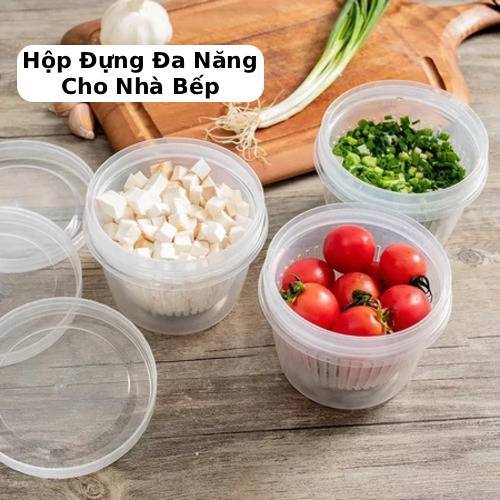 Hộp Tròn Đựng Thực Phẩm, Có Khay Ráo Nước, Trữ Hành/Gừng/Tỏi Tươi Lâu, Giúp Tủ Lạnh Sạch Sẽ - GD939-