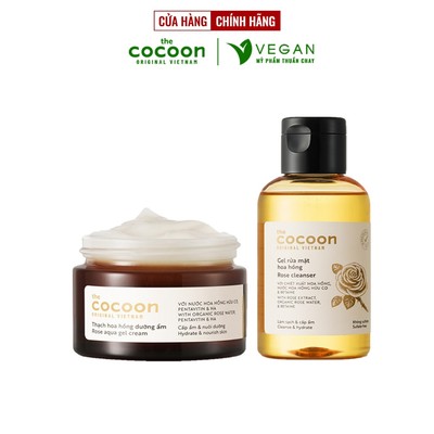 Combo gel rửa mặt hoa hồng cocoon 140ml + thạch hoa hồng cocoon 30ml khóa ẩm 24h