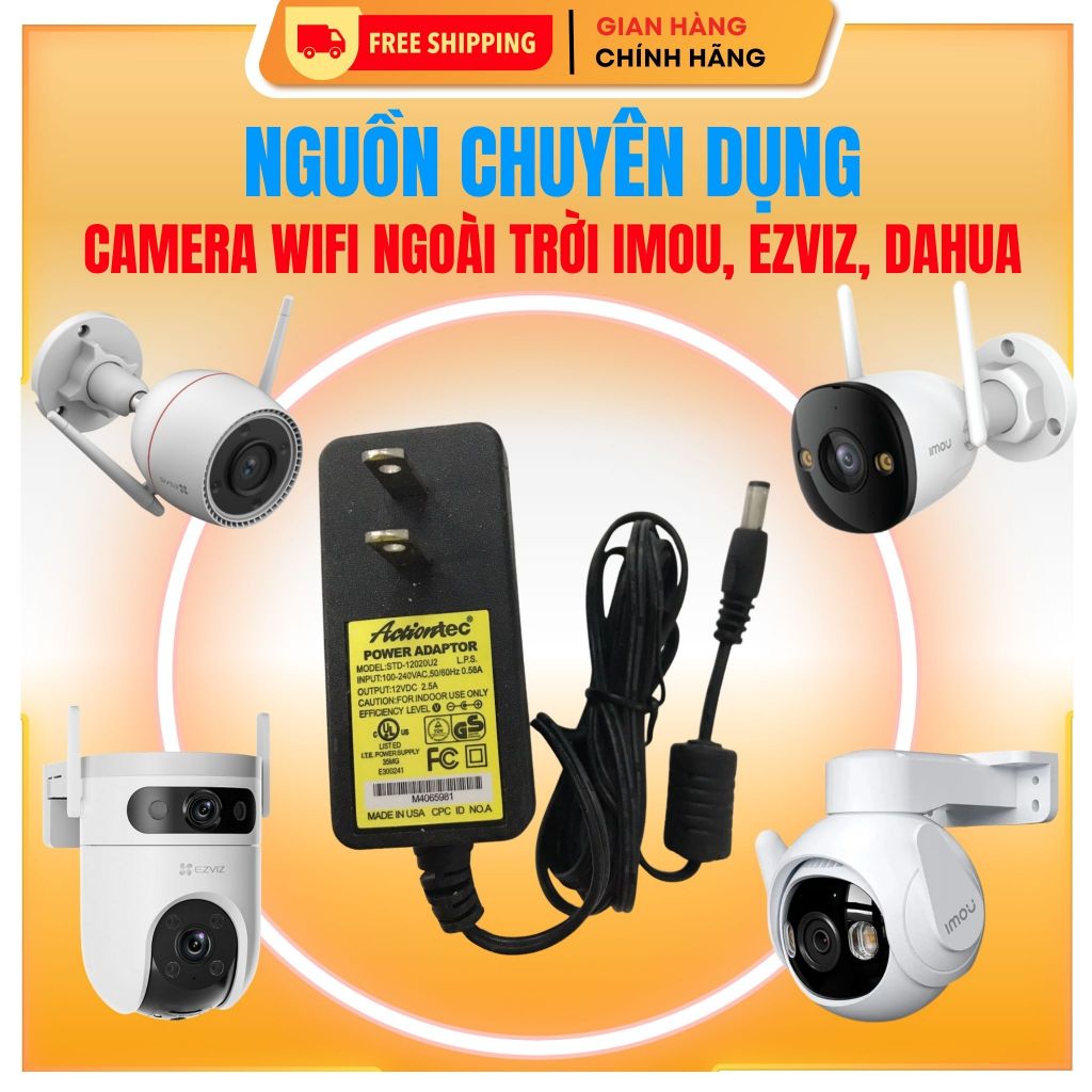 Nguồn Actiontec 12V–2.5A –Dòng Chuẩn Ổn Định,Dùng Cho Camera Ngoài Trời EZVIZ,IMOU,Dahua,Hikvision