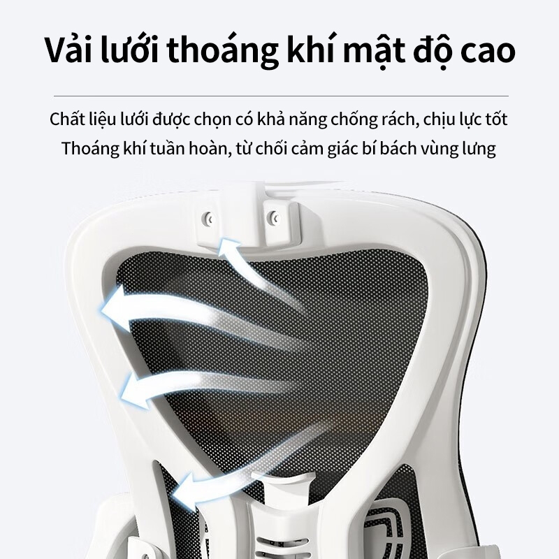 Lưng lưới 3D thoáng khí, tựa đầu, nâng đỡ hoàn hảo, tay vịn gập linh hoạt, xoay di chuyển nhẹ nhàng. | BigBuy360 - bigbuy360.vn