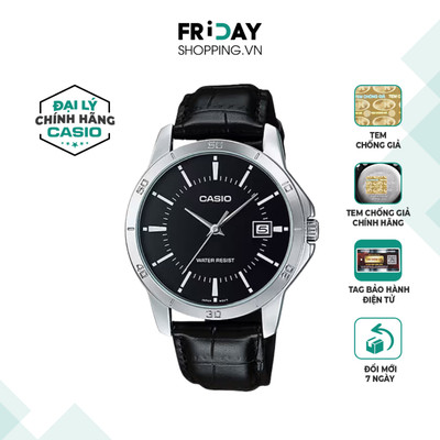 Đồng Hồ Casio Nam MTP-V004L-1AUDF Mặt Tròn Màu Đen Dây Da Chính Hãng