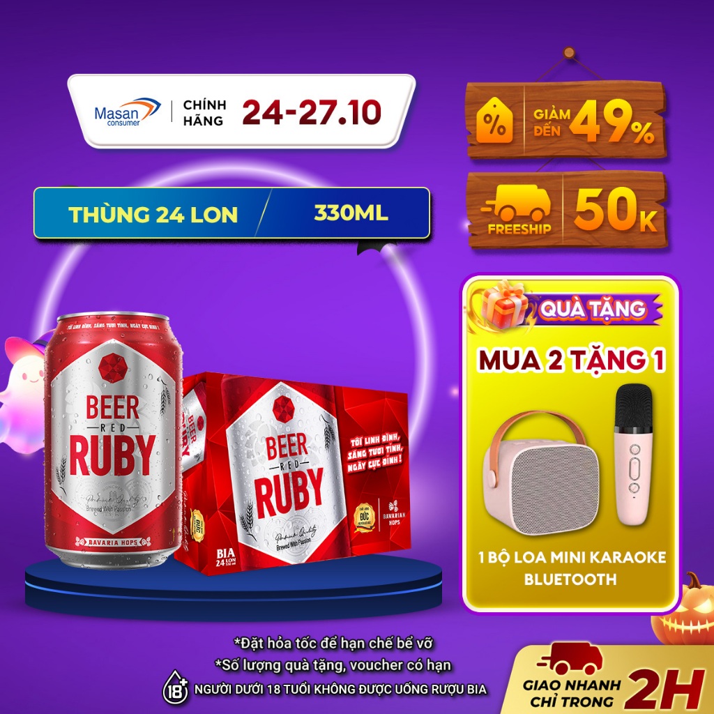 Bia Red Ruby -Thùng 24 lon x 330 ml (Nồng độ cồn 4,7%)