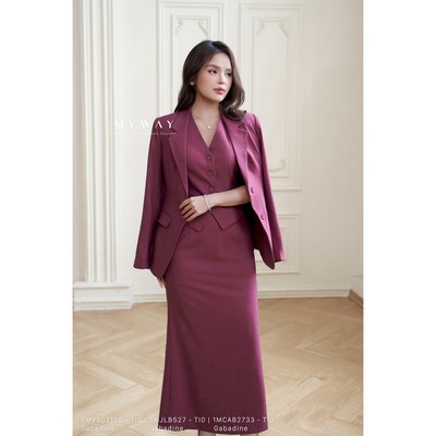 Set Nữ Mùa Đông Blazer  Dài Tay Phối Gile Chân Váy Dài MY WAY Công Sở Cao Cấp 5MJLB527 5MVB02128 1MCAB2733 ti1
