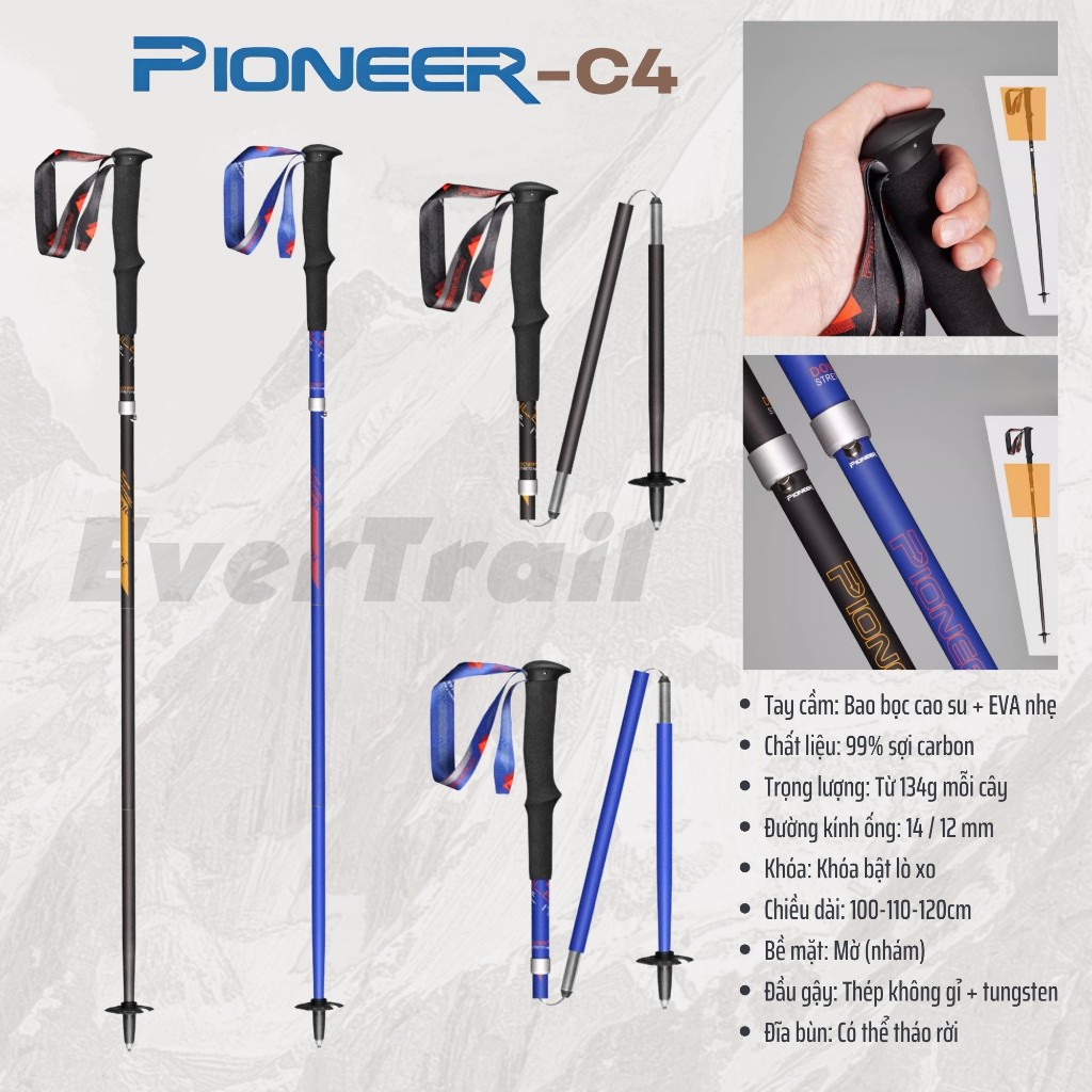 Gậy Chạy Trail - Leo Núi Pioneer C4 Carbon