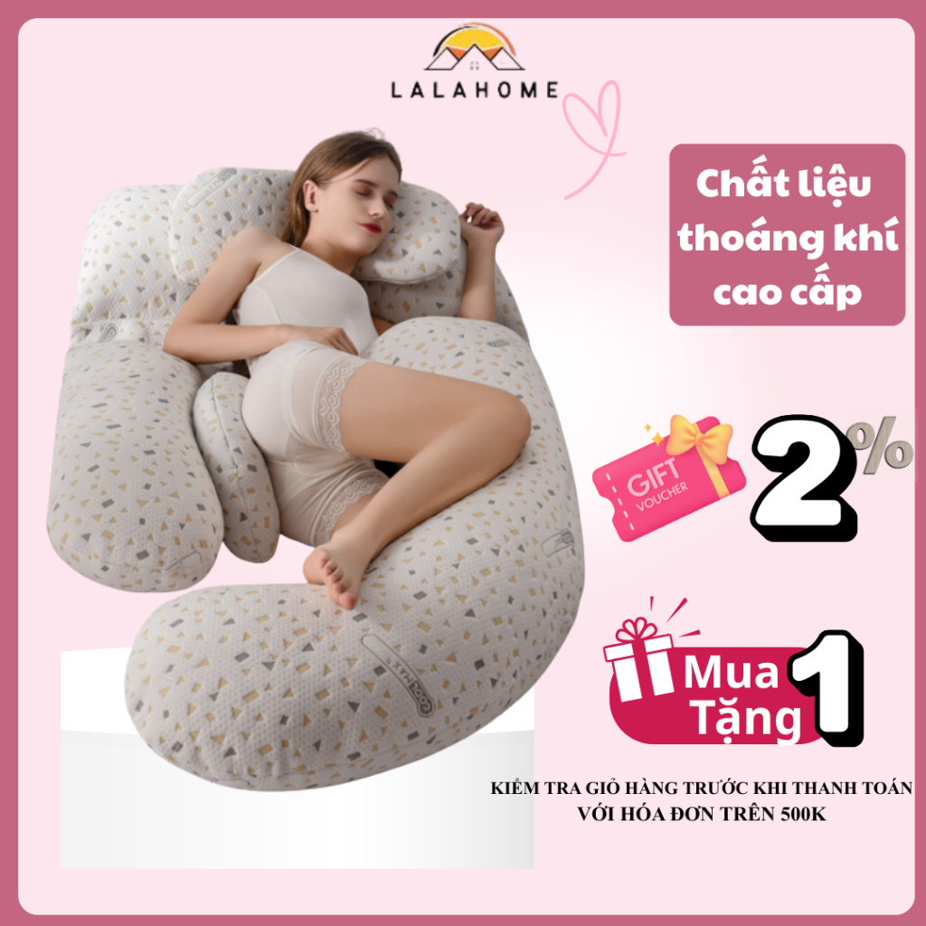 Gối bầu Coolmax cao cấp vải thoáng mát, Gối ôm bà bầu đa năng hỗ trợ giảm đau lưng nâng đỡ bụng giúp mẹ bầu ngủ ngon