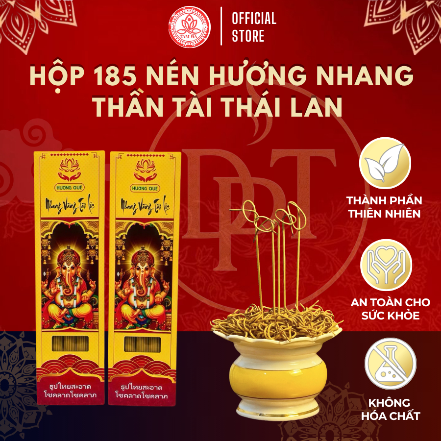 Hộp 185 Nén Hương Nhang Thần Tài Thái Lan Tam Đa, Chiêu Tài Tiến Lộc, Ít Khói Sạch Thơm