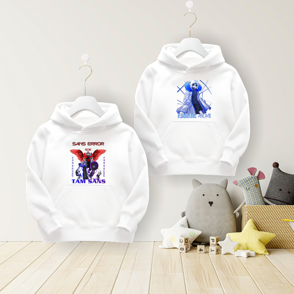 Áo Hoodie Trắng in hình Tam Sans Đại Chiến 404 Sans 505 Sans 606 Cực Hot Cho Bé