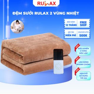  Đệm Sưởi Điện 2 Vùng Nhiệt Thương Hiệu Rulax - Chăn Điện Làm Ấm 9 Mức Nhiệt - Hẹn Giờ 12 Tiếng   BH 12T  