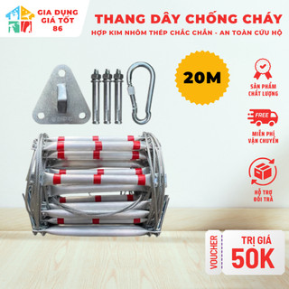 Thang dây thoát hiểm 30m thang dây bậc nhôm cao cấp chống trơn cáp thép dày không gỉ chống cháy
