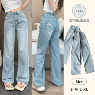  Quần Jean Nữ Ống Suông Thêu Nơ Hồng Xinh Basic Chất DENIM Mềm Mịn Form Chuẩn - J692 - HYDIJEAN 