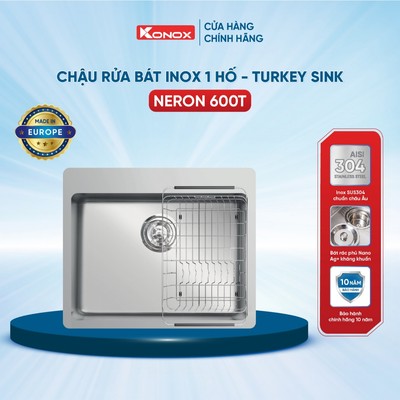 Chậu rửa bát inox 1 hố Konox NERON 600T sản xuất tại Thổ Nhĩ Kỳ - Bảo hành 10 năm