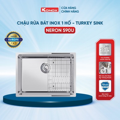 Chậu rửa bát inox 1 hố Konox NERON 590U sản xuất tại Thổ Nhĩ Kỳ - Bảo hành 10 năm