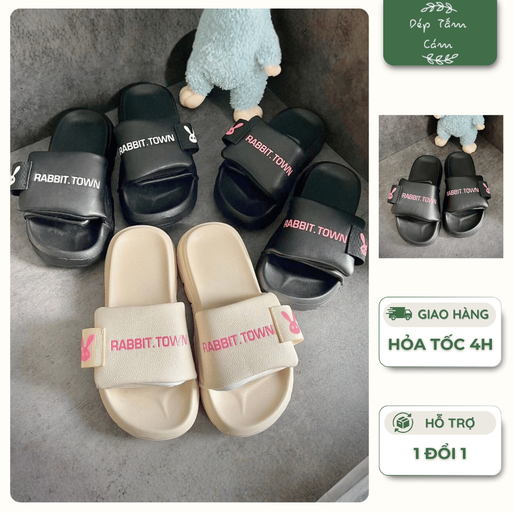 [TẶNG VỚ] Dép Nữ Quai Ngang Rabbit Town in thỏ dễ thương, quai xé đế cao 4cm Dép Cao Su Siêu Nhẹ - R