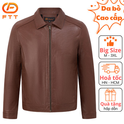 Áo khoác da bò nam Collar Jacket cao cấp FTT Leather da thật bền bỉ không bong, tróc, nổ, AD401