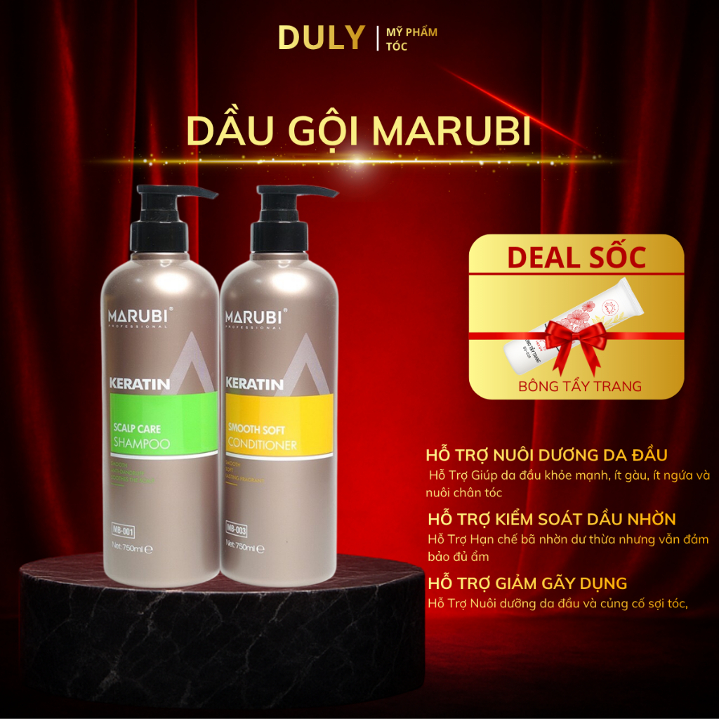 Dầu gội đầu KERATIN MARUBI cặp dầu gội xả phục hồi hư tổn giảm rụng tóc 750ml chính hãng