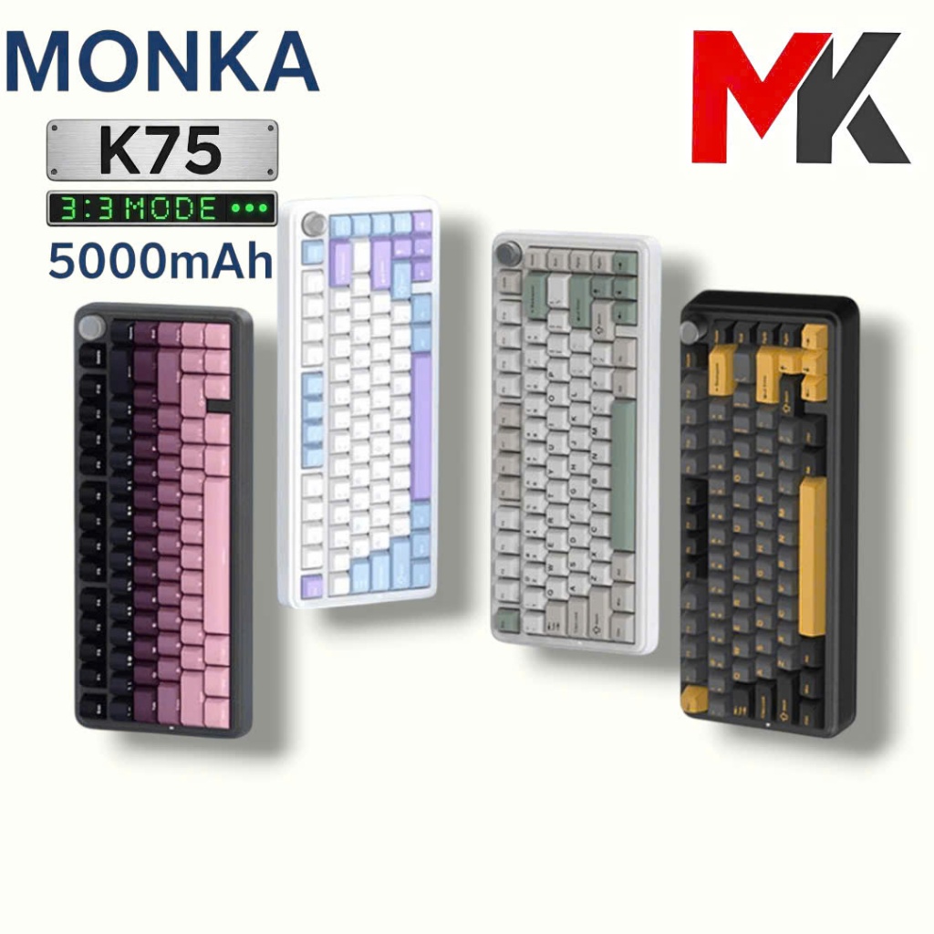 Monka K75 - Bàn Phím Cơ 3 Chế Độ Kết Nối - Hot-swap Switch - LED RGB 19 Hiệu Ứng - Siêu Phẩm Tầm Tru