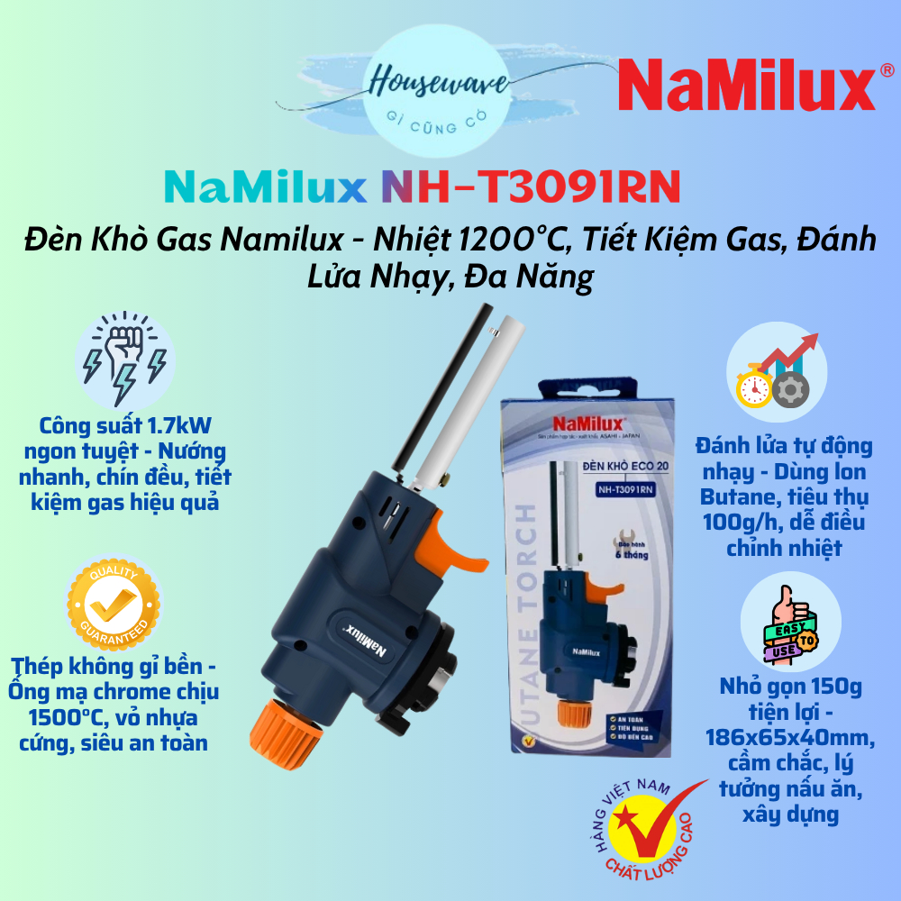 NaMilux_Đèn khò gas NaMilux NH-T3091RN - Đánh lửa tự động - Tiết kiệm gas - Hàng chính hãng