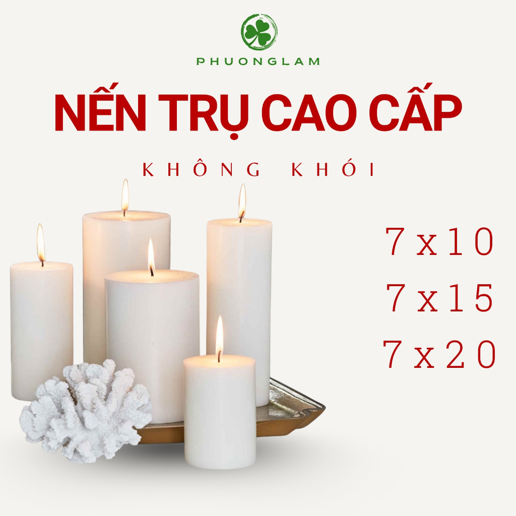Nến trụ trắng 72h trang trí bàn tiệc cháy êm không khói