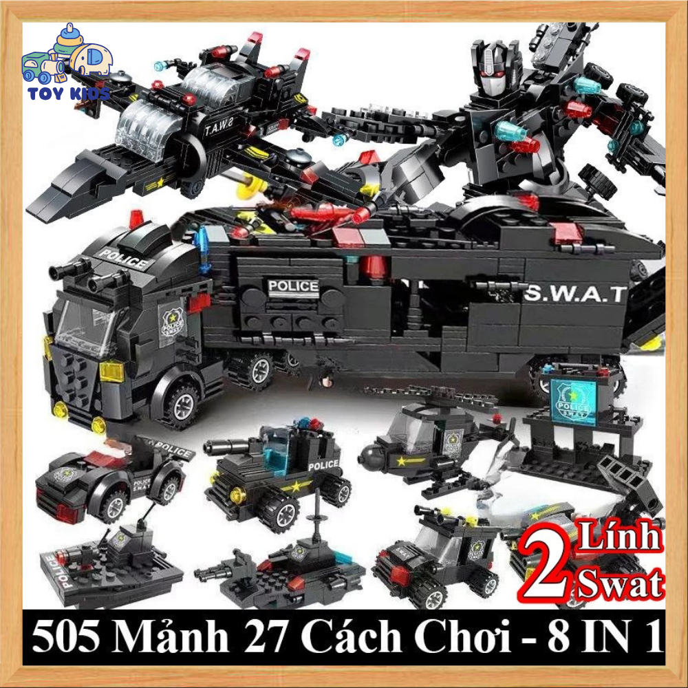 [500 CHI TIẾT] Bộ Đồ Chơi Lắp Ghép Xếp Hình Xe Cảnh Sát Swat, Lắp Ghép ROBOT, Máy bay, Xe cứu Hỏa Bảo Hành Bởi Toykids