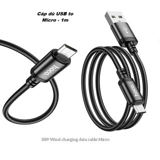 Cáp Sạc USB to Micro Dù Đen Hoco X89 – Dây Sạc Nhanh, Chống Đứt, Dài 1m, Bền Bỉ, Chính Hãng