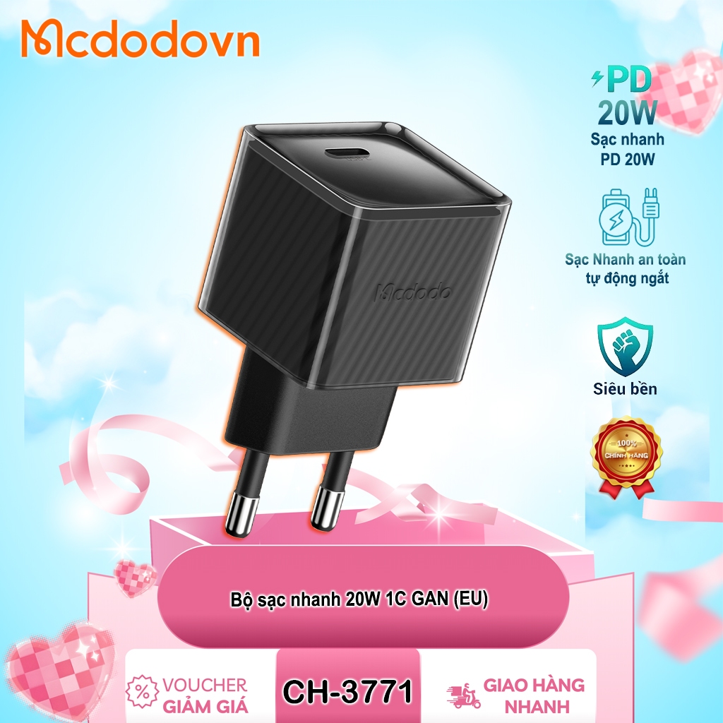 [Chính Hãng] Mcdodo CH-3771 – Củ Sạc Nhanh GaN 20W 1 Cổng USB-C (Chuẩn EU)