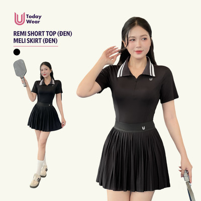 Set bộ đồ thể thao nữ áo Remi Short Top mix chân váy Meli Skirt đen Today U Wear năng động