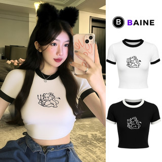 [XẢ HÀNG] Áo Croptop Nữ DEVIL THÊU Chất Thun Borip Ôm Body BM65, Áo Thun Kiểu Sexy Nữ In Hoạ Tiết Đẹp Tôn Dáng BAINE