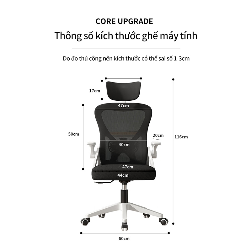 Lưng lưới 3D & tựa đầu, ôm lưng êm ái, tay vịn gập và xoay linh hoạt đỉnh cao. | BigBuy360 - bigbuy360.vn