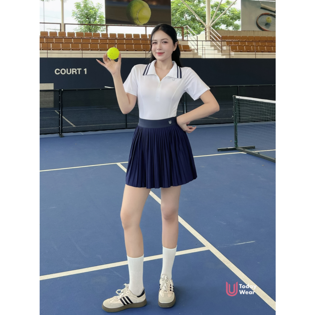 Set bộ đồ thể thao nữ áo Remi Short trắng mix chân váy Meli Skirt xanh Today U Wear năng động | BigBuy360 - bigbuy360.vn